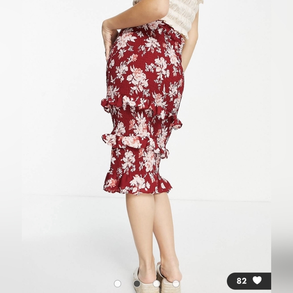 Abercrombie & Fitch red floral ruffle skirt - Picture 2 of 5